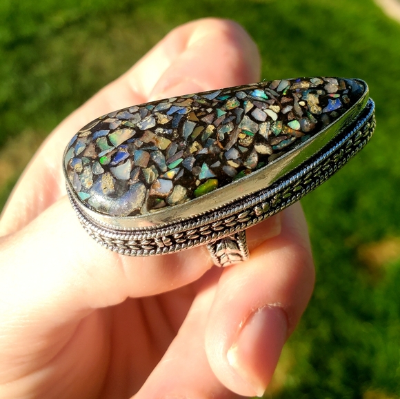 New Huge Copper Ethiopian Opal 925 Silver Statement Ring. - Picture 15 of 16